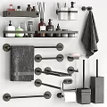 Modern Bathroom Accessories with Wall Towel Racks Shelf Bottles Soap Dish and Towels