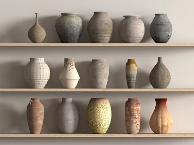 Chinese Style Pottery Jar Pottery Basin Ceramic Bottle Mud Jar Pottery Pot Tile Water 3d model