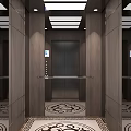 Elevator Interior With Wooden Panels Ceiling Lights Patterned Floor Tile Control Panel And Handrail 3d model