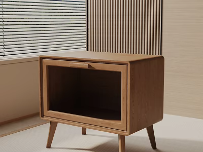 Modern Minimalist Wooden Nightstand With Drawer Open Shelf And Slim Legs 3d model
