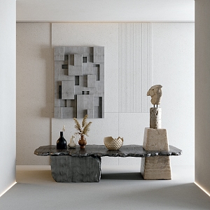 Silent Wind End View Table Silent Wind Entrance Table Stone End View Table Art Three-dimensional Wall Vase Branches and Dried Stone Pillars Sculpture 3d model