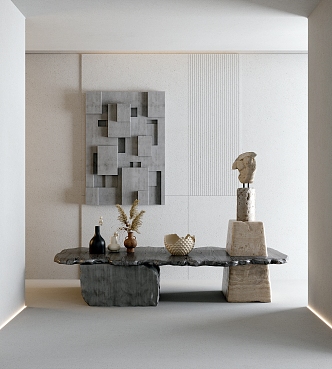 Silent Wind End View Table Silent Wind Entrance Table Stone End View Table Art Three-dimensional Wall Vase Branches and Dried Stone Pillars Sculpture 3d model