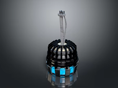 Futuristic Modern Device With Black Base Blue LED Lights And White Top Structure 3d model