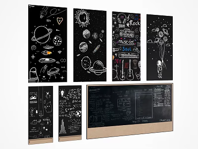 Hand Drawn Space Theme Decorative Prints With Science Elements And Chalkboard Style 3d model