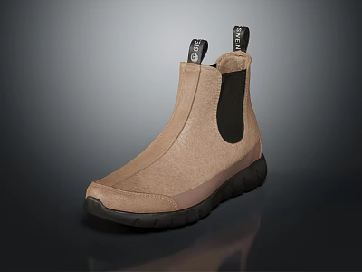 Beige Leather Chelsea Boots With Black Elastic Side Panel And Thick Sole 3d model