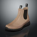 Beige Leather Chelsea Boots With Black Elastic Side Panel And Thick Sole 3d model