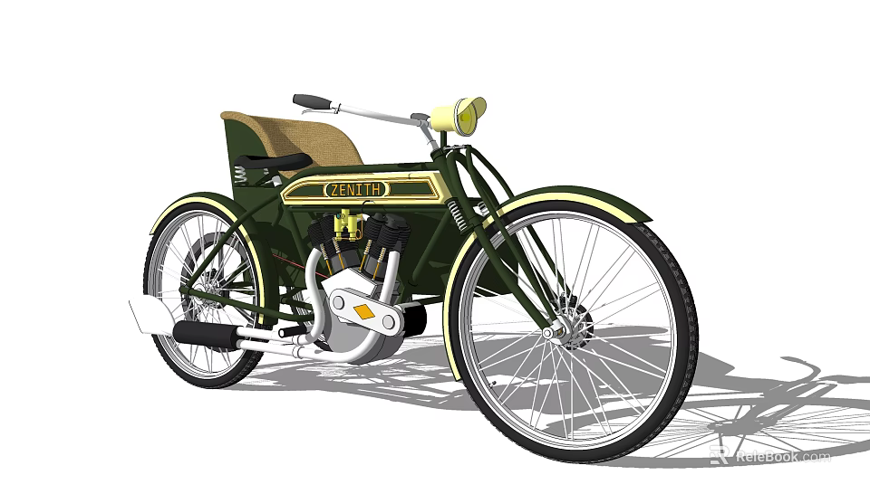 Vintage LLOYD Motorcycle Classic Green Design With Brown Seat And Spoked Wheels 3d model 
