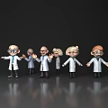 Cartoon Scientist Characters In White Lab Coats With Various Poses Against Gray Background