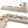 Light Gray Sectional Sofa with Multiple Cushions and Yellow Patterned Pillows in Modern Design 3d model