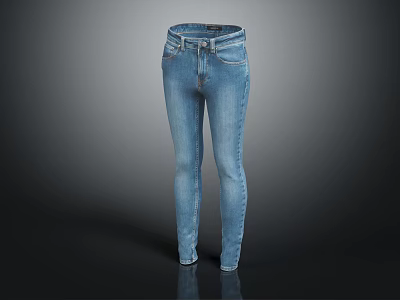 Slim Fit Blue Denim Jeans With Pockets And Stretchy Waistband 3d model