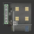 Cartoon Scene Of Two Story Building With Neon Sign Red Striped Awning And Lit Windows