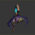 Mythical Game Movie Character Featuring Purple Skin Horns Armor Purple Cape And Green Glowing Weapon