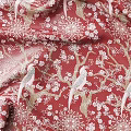 Red Decorative Fabric With White Floral Branches And Parrot Patterns 3d model