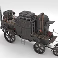 Steampunk Vintage Carriage with Large Wheels Metal Structure and Steam Engine Parts
