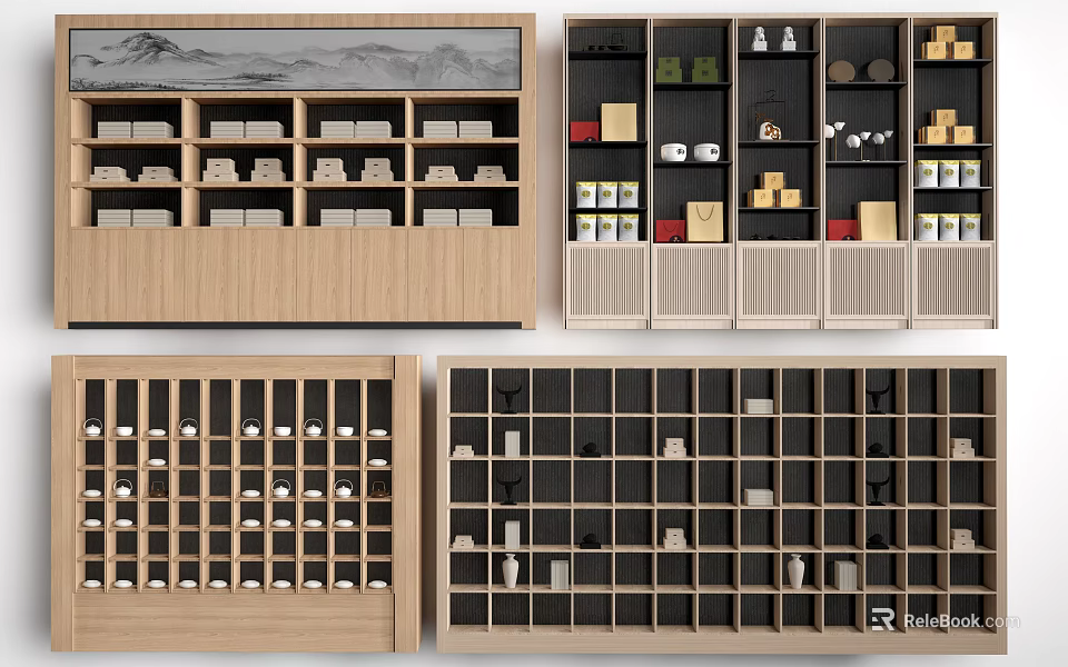 Modern Wooden Display Shelves with Grid Design and Multiple Tiers for Organized Product 3d model 