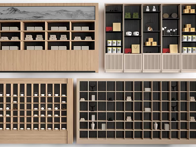 Modern Wooden Display Shelves with Grid Design and Multiple Tiers for Organized Product 3d model