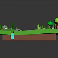 Green 3D Landscape Model With River Trees Stones And Small Lake