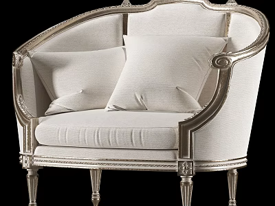 Elegant Single Sofa With Silver Carved Frame And White Upholstered Cushions 3d model