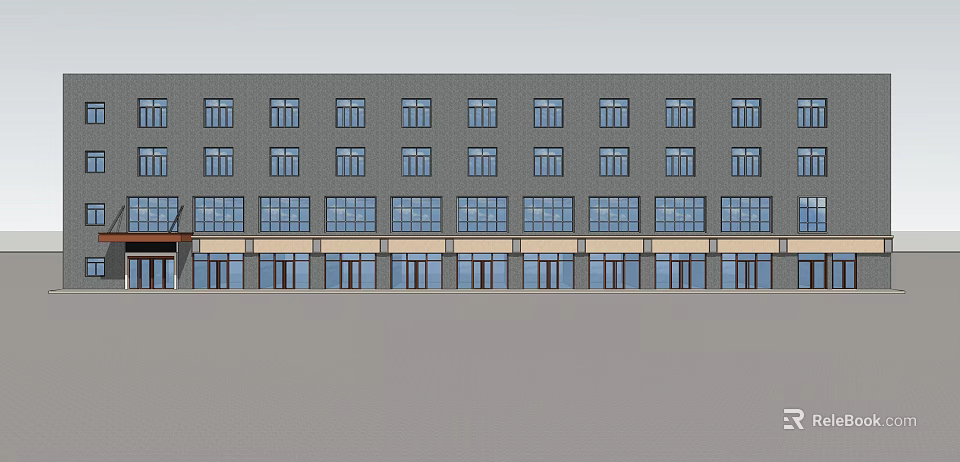 Modern Multi Story Commercial Complex With Glass Storefronts And Numerous Windows 3d model