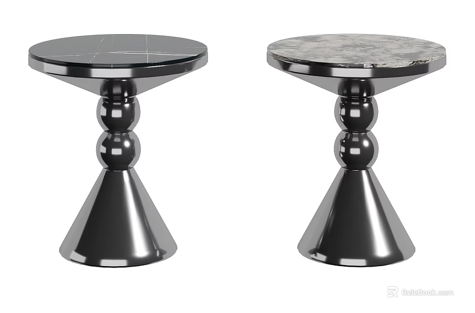 Modern Round Side Tables With Metallic Bases Spheres And Varied Tabletops 3d model 