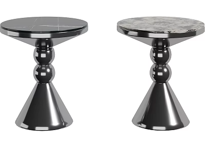 Modern Round Side Tables With Metallic Bases Spheres And Varied Tabletops 3d model