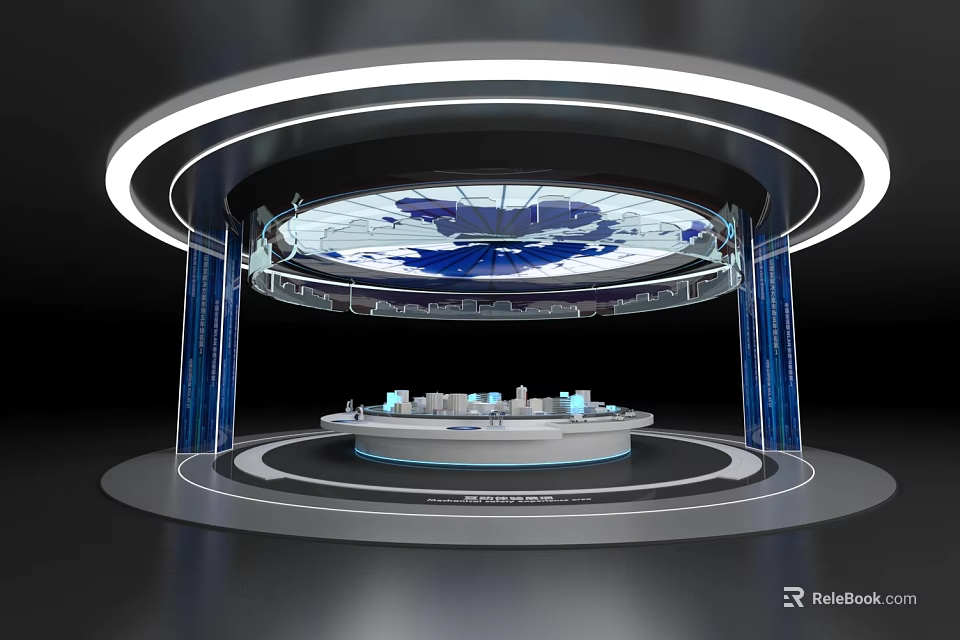 Futuristic Circular Control Center With Transparent Dome Blue Accents And Illuminated Edges 3d model 