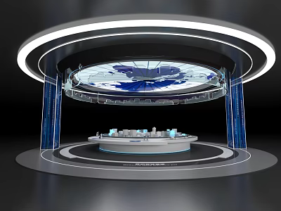 Futuristic Circular Control Center With Transparent Dome Blue Accents And Illuminated Edges 3d model