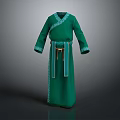 Elegant Green Traditional Robe With Embroidered Cuffs Decorative Belt And Long Sleeve Design