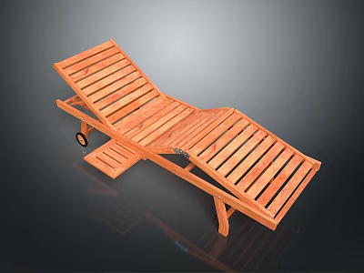 Wooden Outdoor Lounge Chair With Adjustable Flat Slat Design And Wheels 3d model