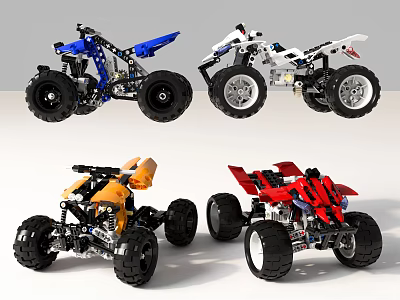 Colorful Building Blocks ATV Toy Models In Blue White Yellow Red 3d model