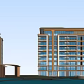 Modern Multi storey Residential Building With Garden Landscape Water Feature Glass Curtain Wall And Golden Accents