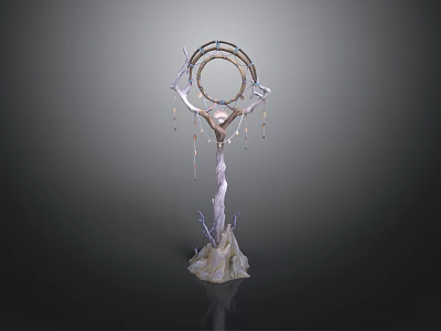 Artistic Decorative Sculpture With Circular Ring Vine Like Structure And Hanging Pendants 3d model