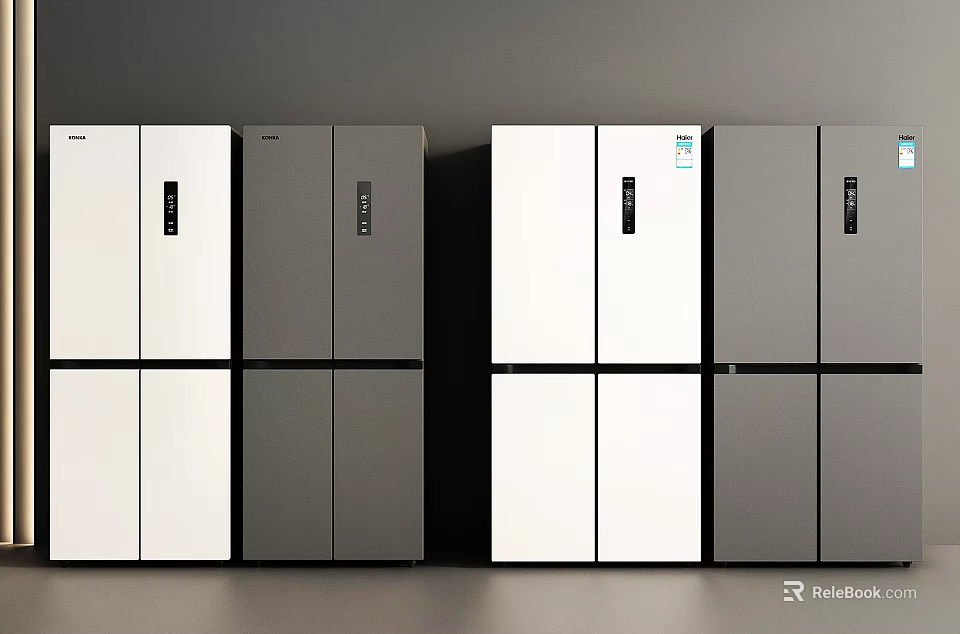 Sleek Modern Refrigerators and Freezers in White and Gray Double Door Design 3d model 
