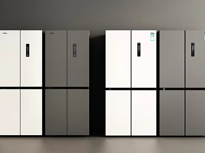Sleek Modern Refrigerators and Freezers in White and Gray Double Door Design 3d model