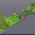 Green Mini Recreational Area With Football Field Sports Court Trees Path And Decorations