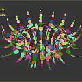 Colorful Glass Art Sculpture With Spiral Green Purple Beads And Glowing Lights