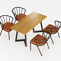Dining Table And Chairs Set With Wooden Tabletop Black Metal Frame And Brown Leather Seats