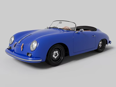 Blue Vintage Convertible Car With Classic Retro Open Top Body Design 3d model
