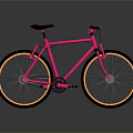 Modern Stylish Pink Bicycle With Black Seat And Orange Rims On Reflective Surface