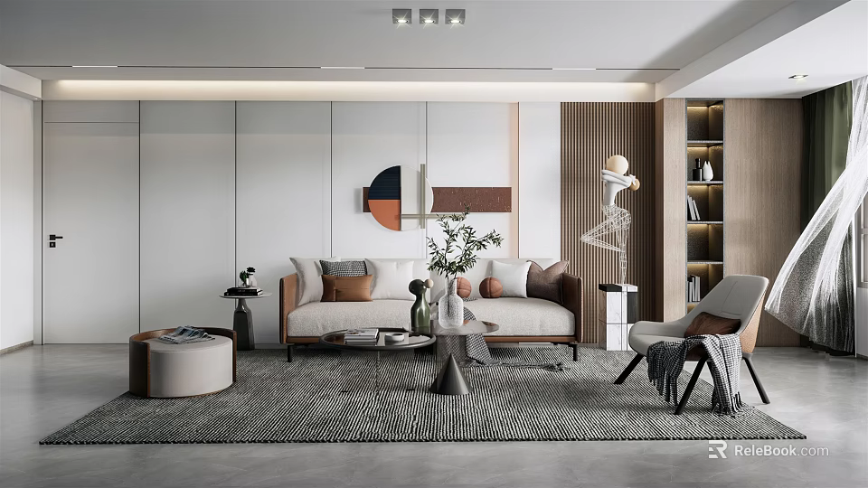 Modern Living Room Interior With Comfortable Sofa Coffee Table Wall Art And Floor Lamp 3d model 