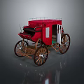 Red Vintage Carriage With Wooden Wheels Roof Rail Door And Window Details