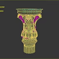 Ornate Green Classical Column With Intricate Carvings And Decorative Base