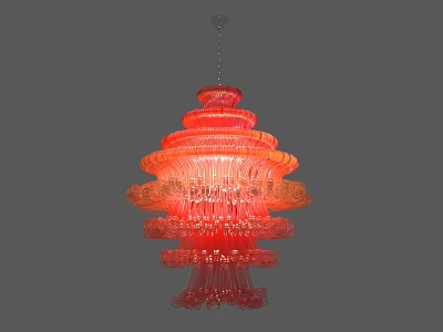 Red Glass Multi Layered Chandelier With Artistic Design And Illuminated Layers 3d model