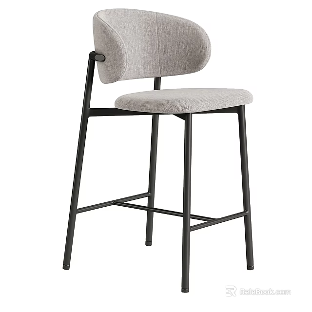 Modern Bar Stool With Black Metal Frame And Gray Fabric Upholstered Seat 3d model 