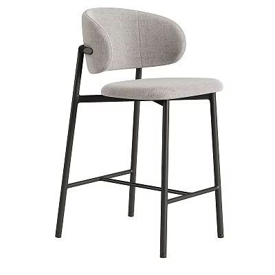 Modern Bar Stool With Black Metal Frame And Gray Fabric Upholstered Seat 3d model
