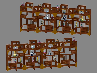 Traditional Chinese Bogu Shelf Design With Multiple Layers Decorative Vases And Antique Items 3d model