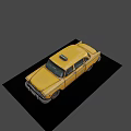 Classic Yellow Vintage Taxi Cab With Checker Stripes And Roof Sign