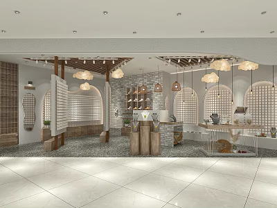 Modern Mall Store Interior With Pendant Lights Decorative Screens And Display Shelves 3d model