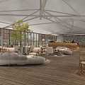 Visitor Center Interior With Wooden Flooring Cozy Seating Green Plant Large Windows And Bar Area
