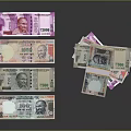 Indian Rupee Notes In Various Denominations Stacked And Scattered On Black Surface
